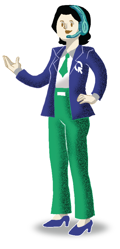 Personagem apontando para o logo Upquery